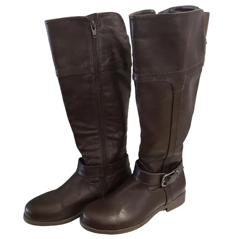 Croft & Barrow High Calf Side Zip Rounded Toe Brown Boots Size 6M